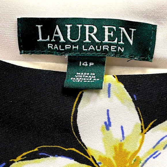 Ralph Lauren, Size 14P, Floral Black & White, Ruched Midi Dress - Picture 2 of 3